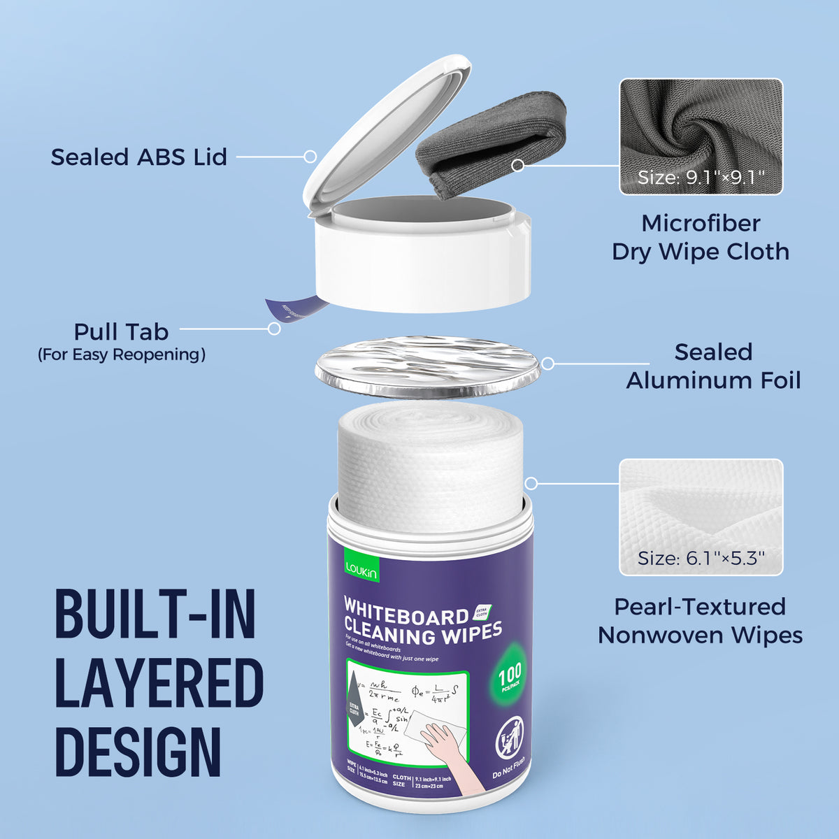 Whiteboard Cleaning Wipes with Microfiber Cloth (100 Count)