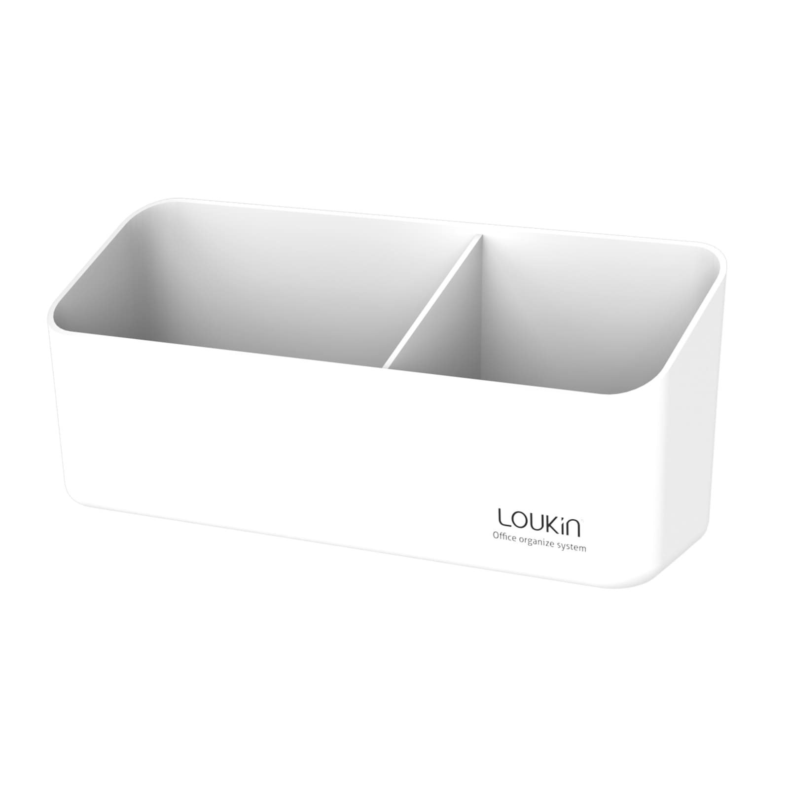 Main product image of the Loukin Big White Marker Holder (W4102), a dual-compartment rectangular container for the office organization system. The holder is shown on a white background, displaying the brand name "LOUKIN" and "Office organize system" text.