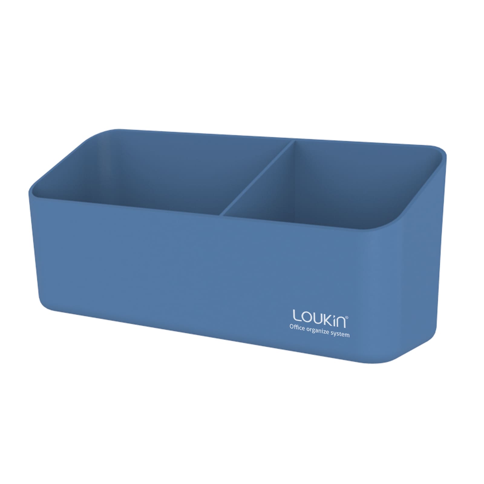 loukin W4102 MarkerHolderBig main product shot in blue. The image displays a large, dual-compartment rectangular office organizer bin with gently rounded corners, featuring the "loukin Office organize system" logo on the front, showcased against a white background.