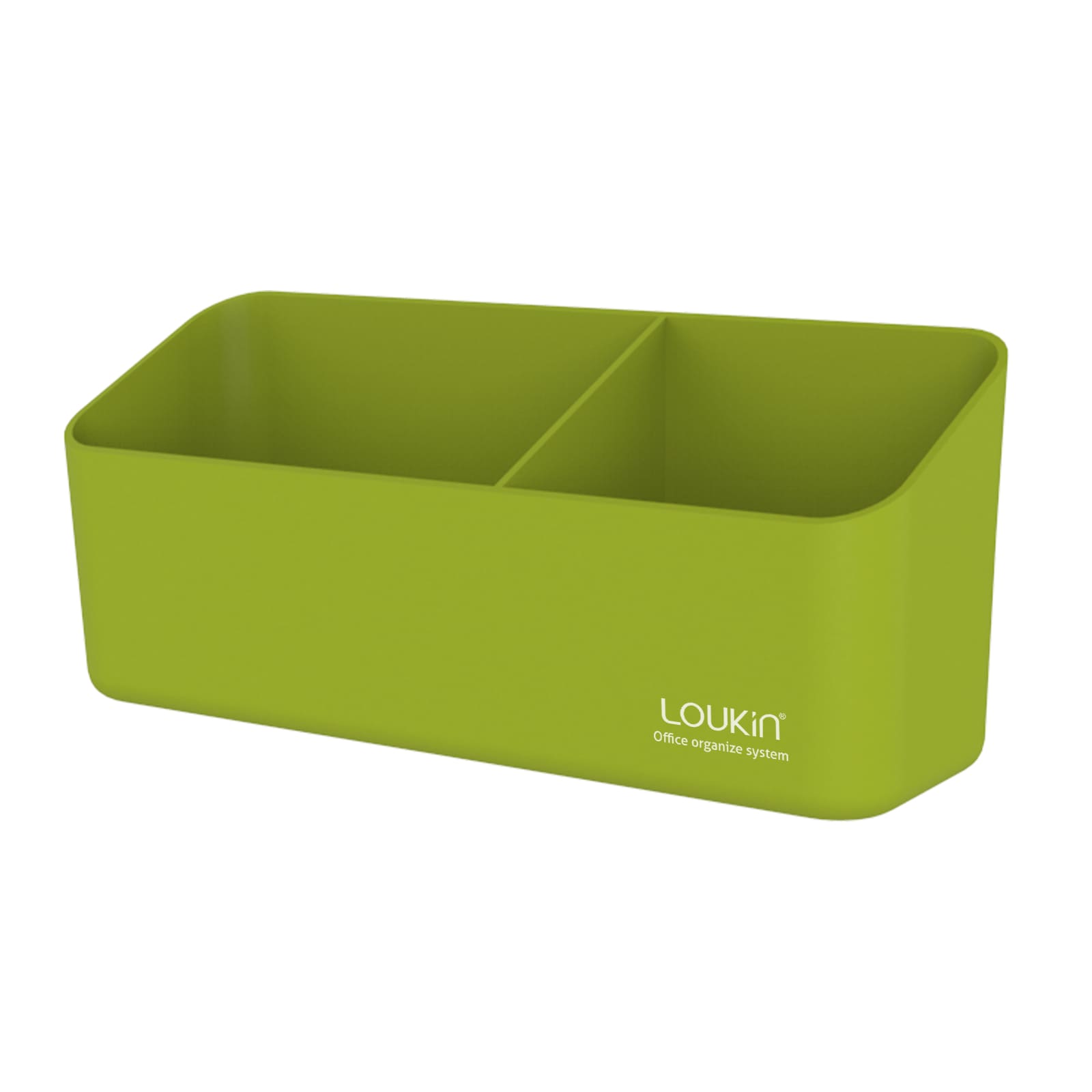 loukin W4102 MarkerHolderBig main product shot in lime green. The image displays a large, dual-compartment rectangular office organizer bin with gently rounded corners, featuring the "loukin Office organize system" logo on the front, showcased against a white background.