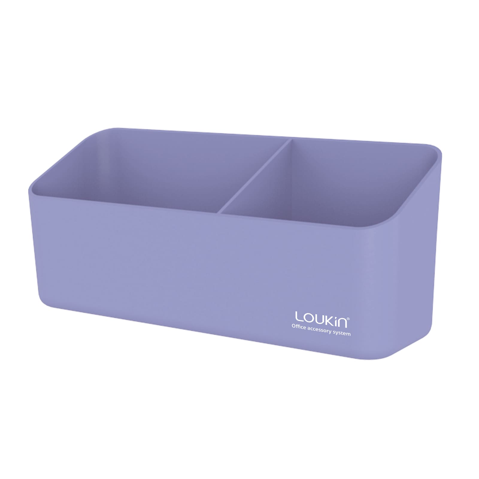 loukin W4102 MarkerHolderBig main product shot in light purple. The image displays a large, dual-compartment rectangular office organizer bin with gently rounded corners, featuring the "loukin Office accessory system" logo on the front, showcased against a white background.