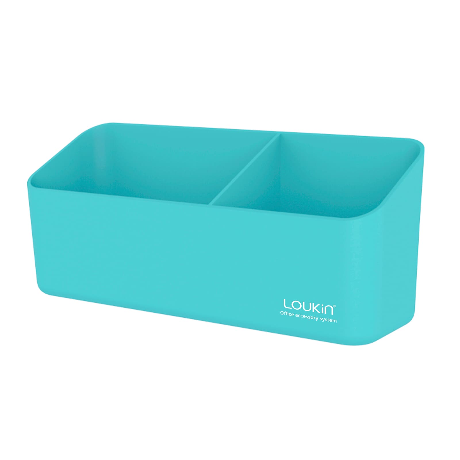 loukin W4102 MarkerHolderBig main product shot in sky blue (or teal). The image displays a large, dual-compartment rectangular office organizer bin with gently rounded corners, featuring the "loukin Office organize system" logo on the front, showcased against a white background.