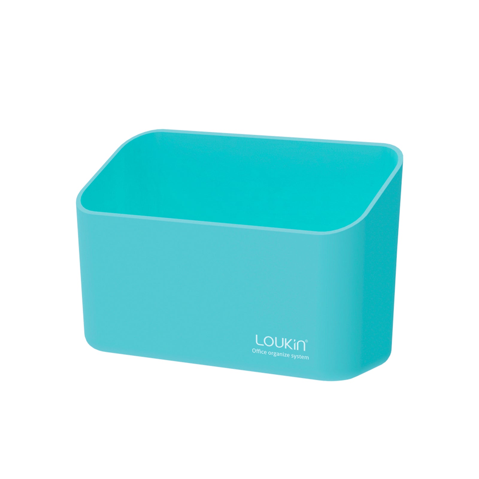 loukin W4102 MarkerHolderSmall main product shot in sky blue (or teal). The image displays a large, plain blue-green rectangular office organizer bin with gently rounded corners, featuring the "loukin Office organize system" logo on the front, showcased against a white background.