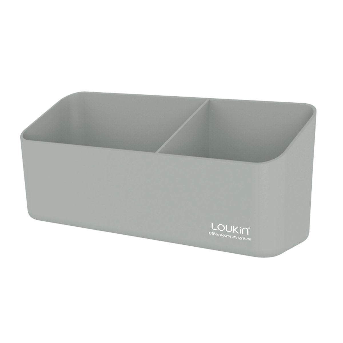 A female teacher is pointing to a diagram of a Paramecium drawn on a whiteboard in a classroom. The Loukin Big Marker Holder (W4102K Set) in green is visible, magnetically attached to the bottom right of the whiteboard, neatly storing the included accessories (eraser, cleaner, and markers), emphasizing its utility for educators.