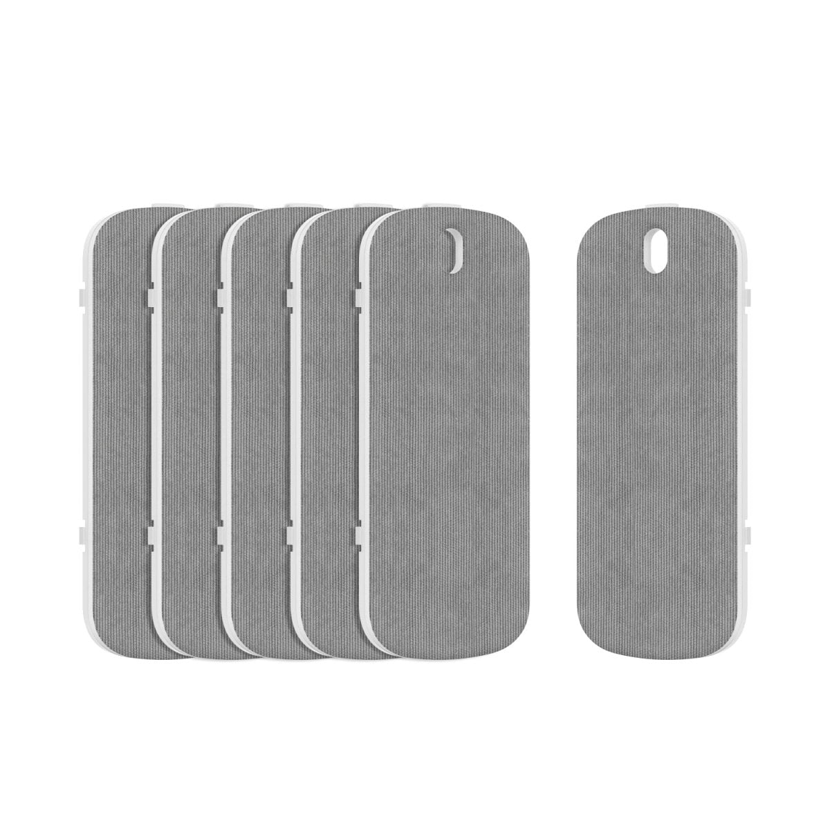 A product image showing six gray whiteboard eraser replacement pads for the W3543K magnetic eraser