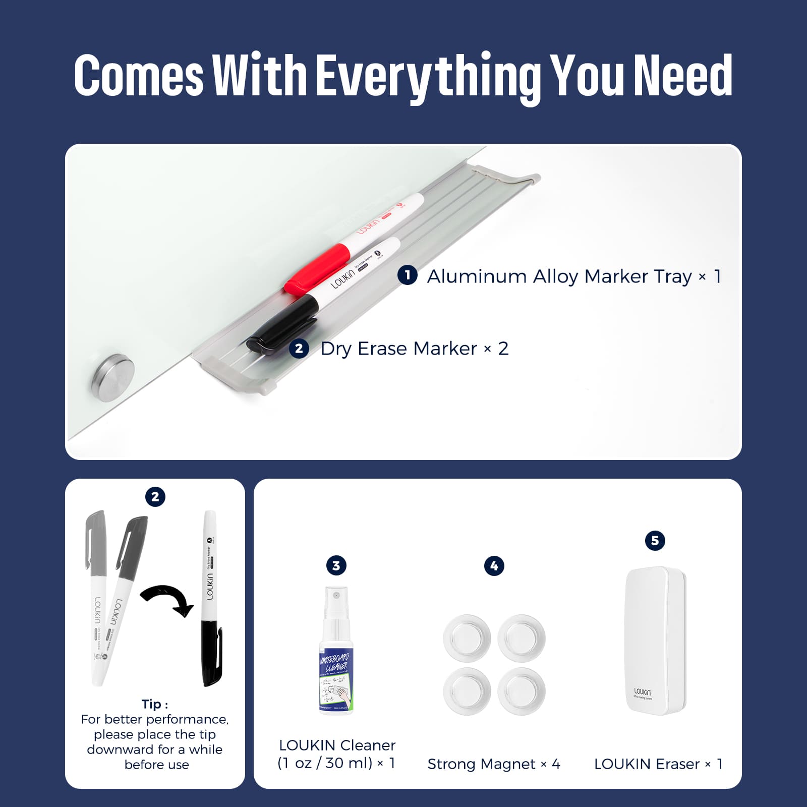 Magnetic Glass Dry Erase White Board 24''x18'' / 60x45 cm