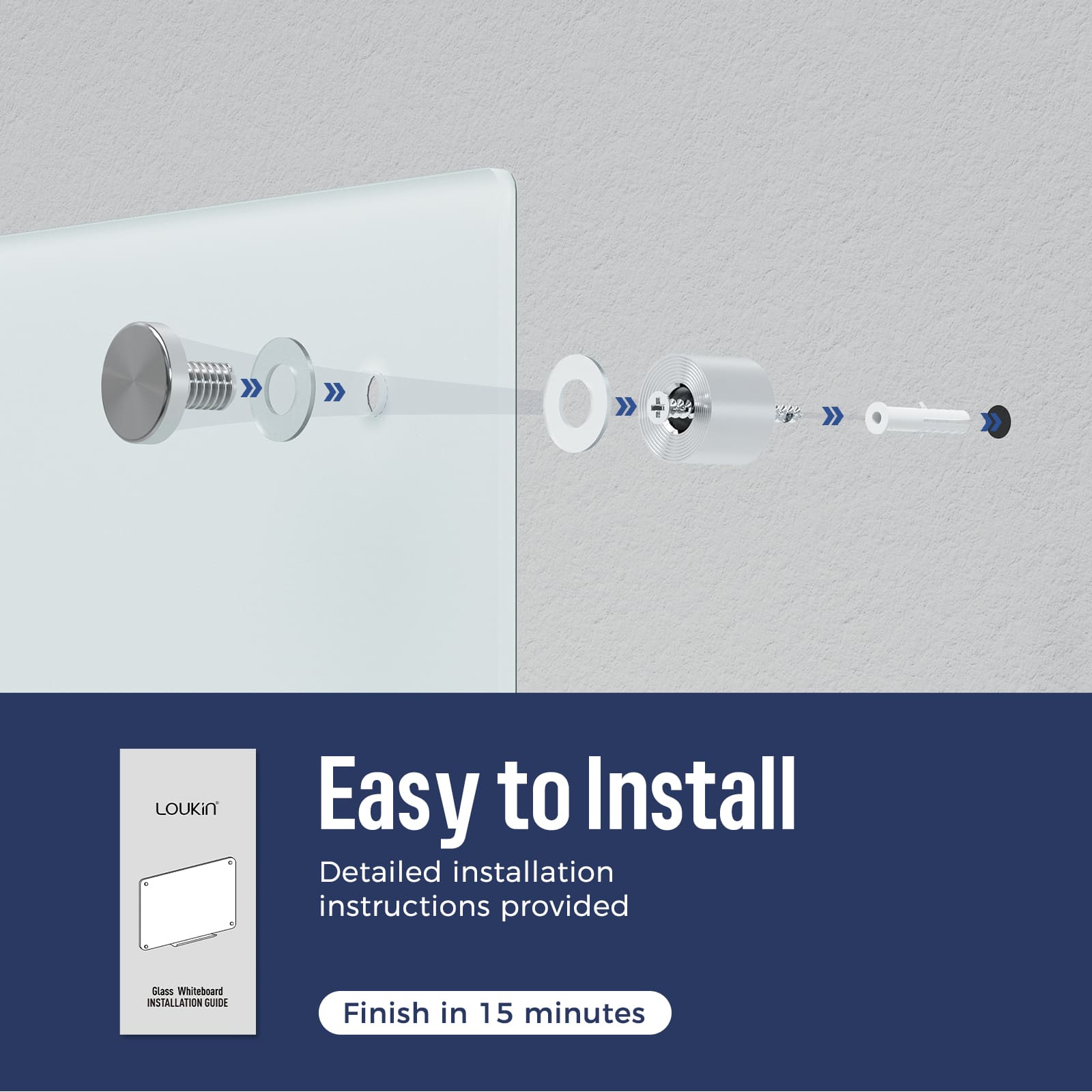 Magnetic Glass Dry Erase White Board 24''x18'' / 60x45 cm