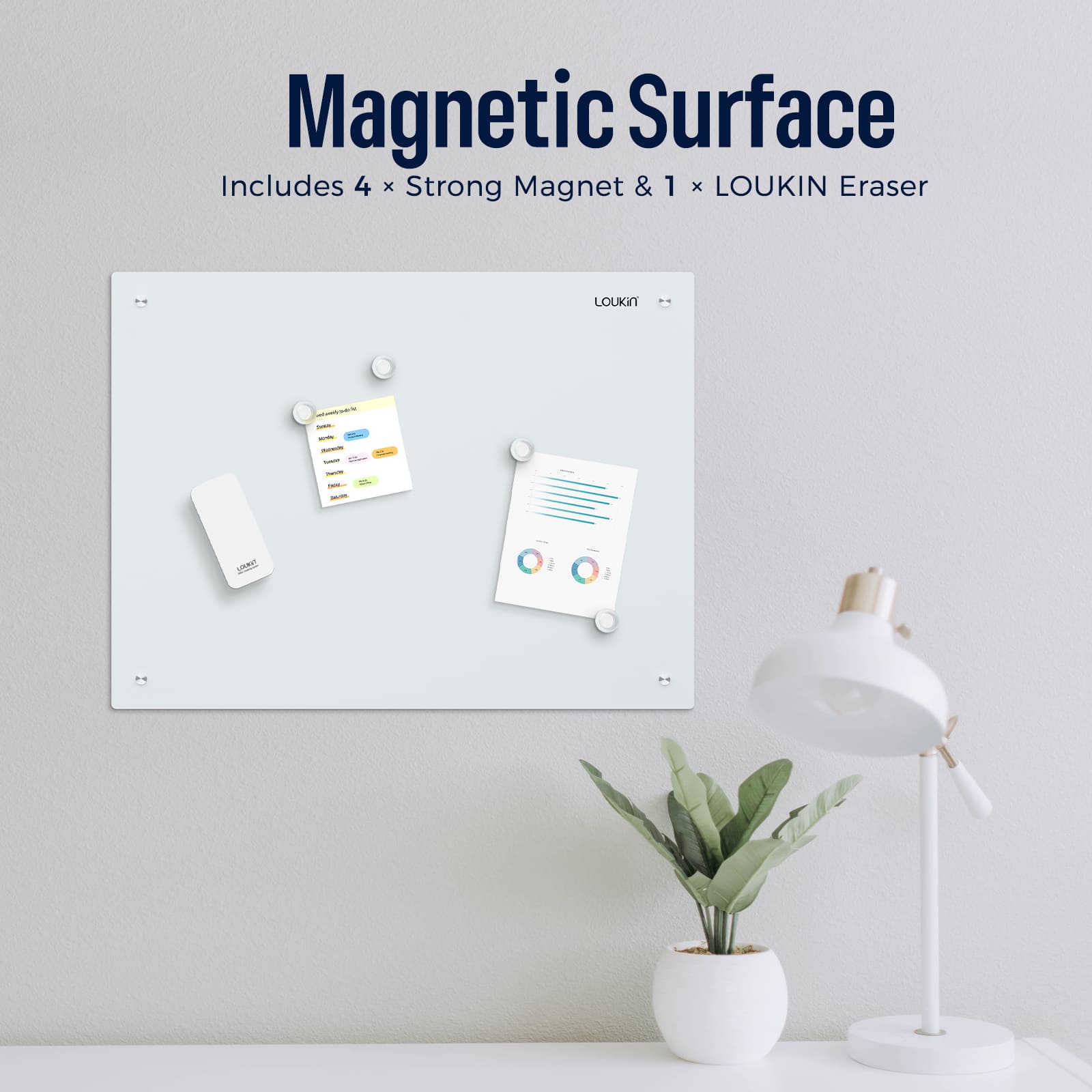 Magnetic Glass Dry Erase White Board 24''x18'' / 60x45 cm