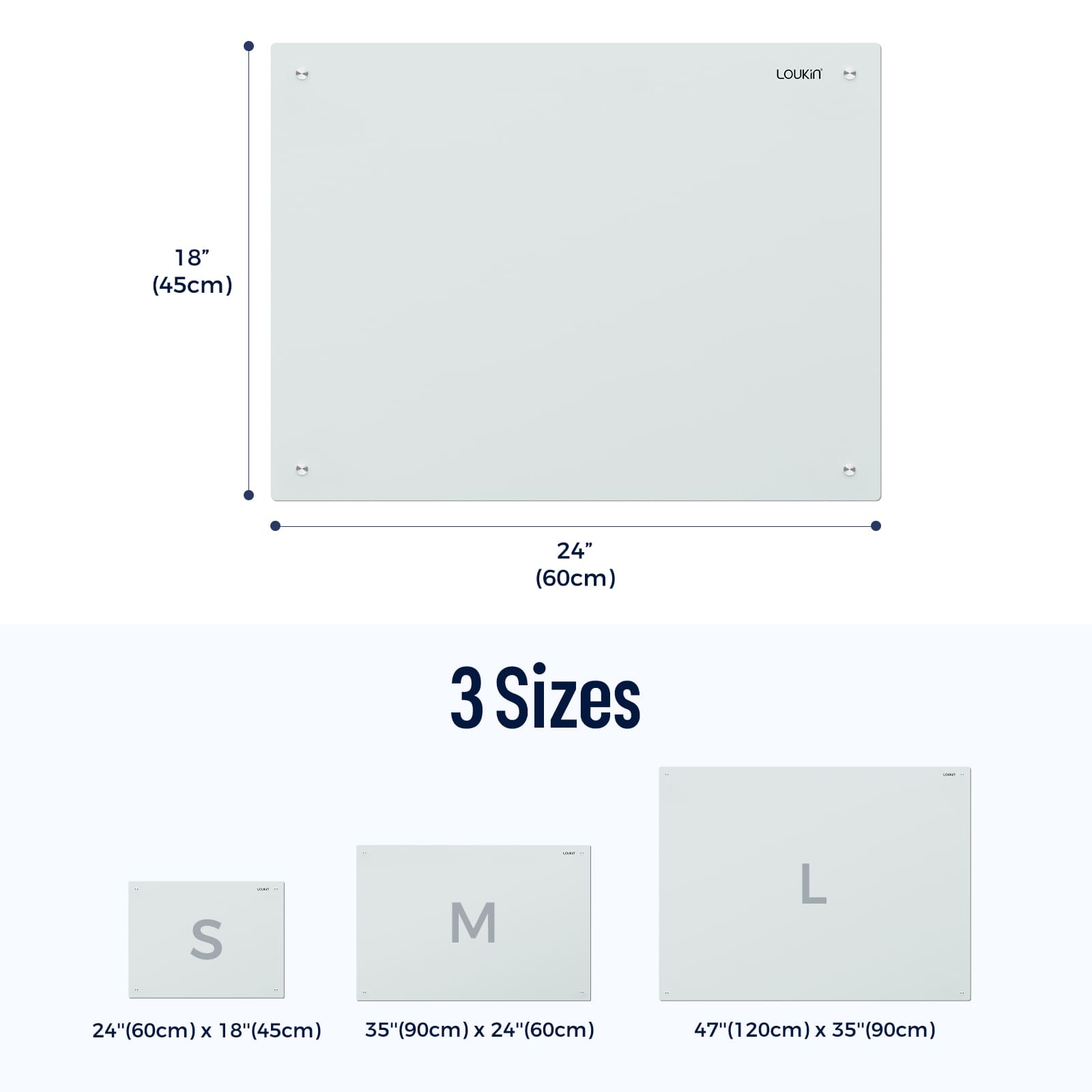 Magnetic Glass Dry Erase White Board 24''x18'' / 60x45 cm