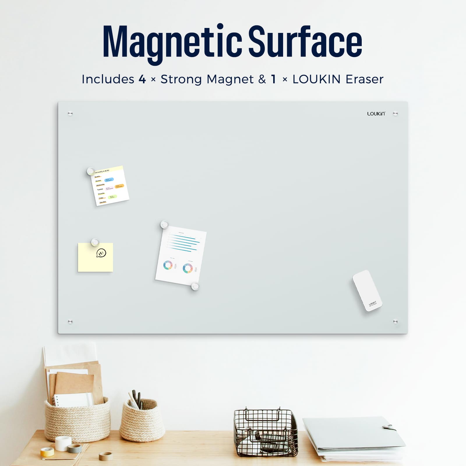Magnetic Glass Dry Erase White Board 35''x24'' / 90x60 cm