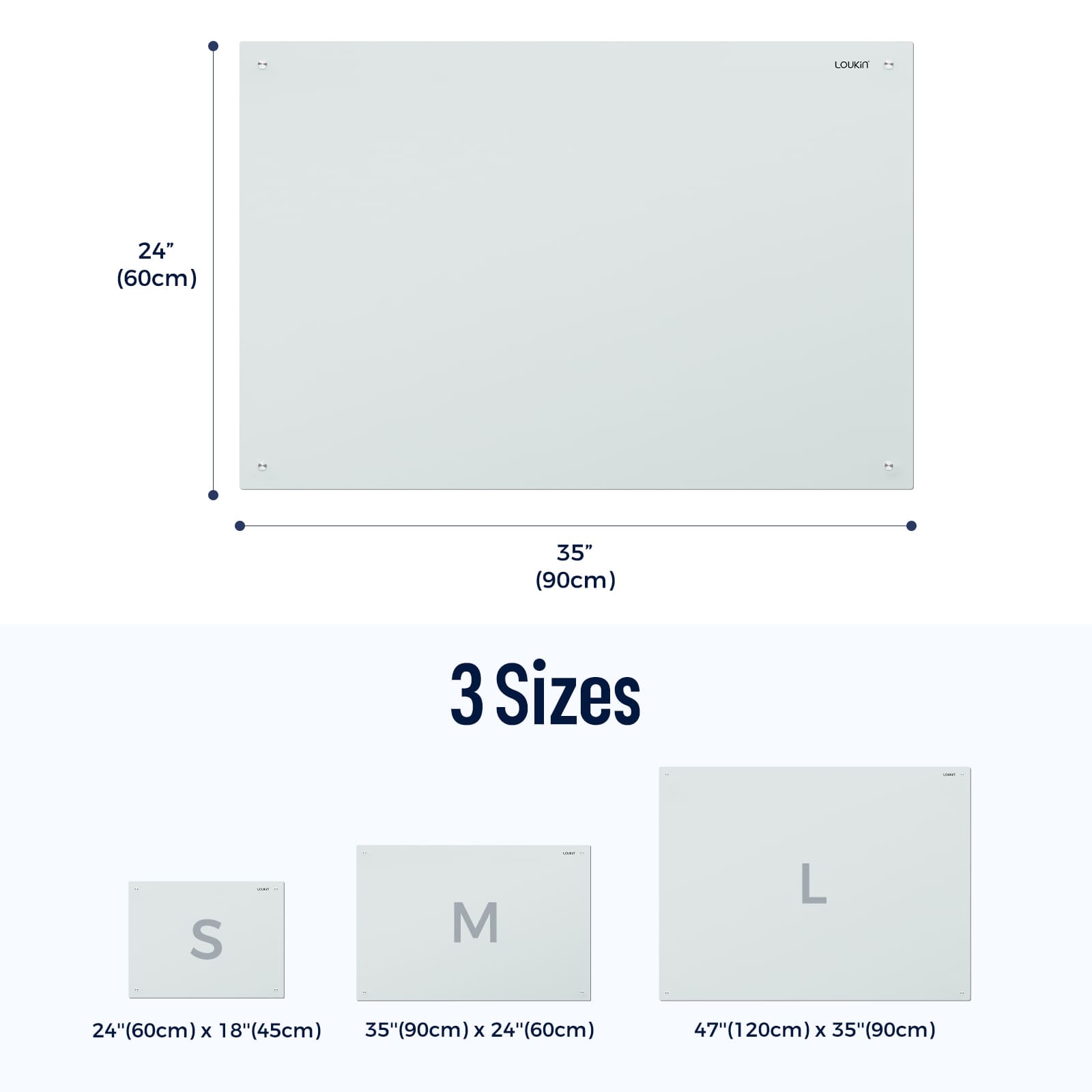 Magnetic Glass Dry Erase White Board 35''x24'' / 90x60 cm