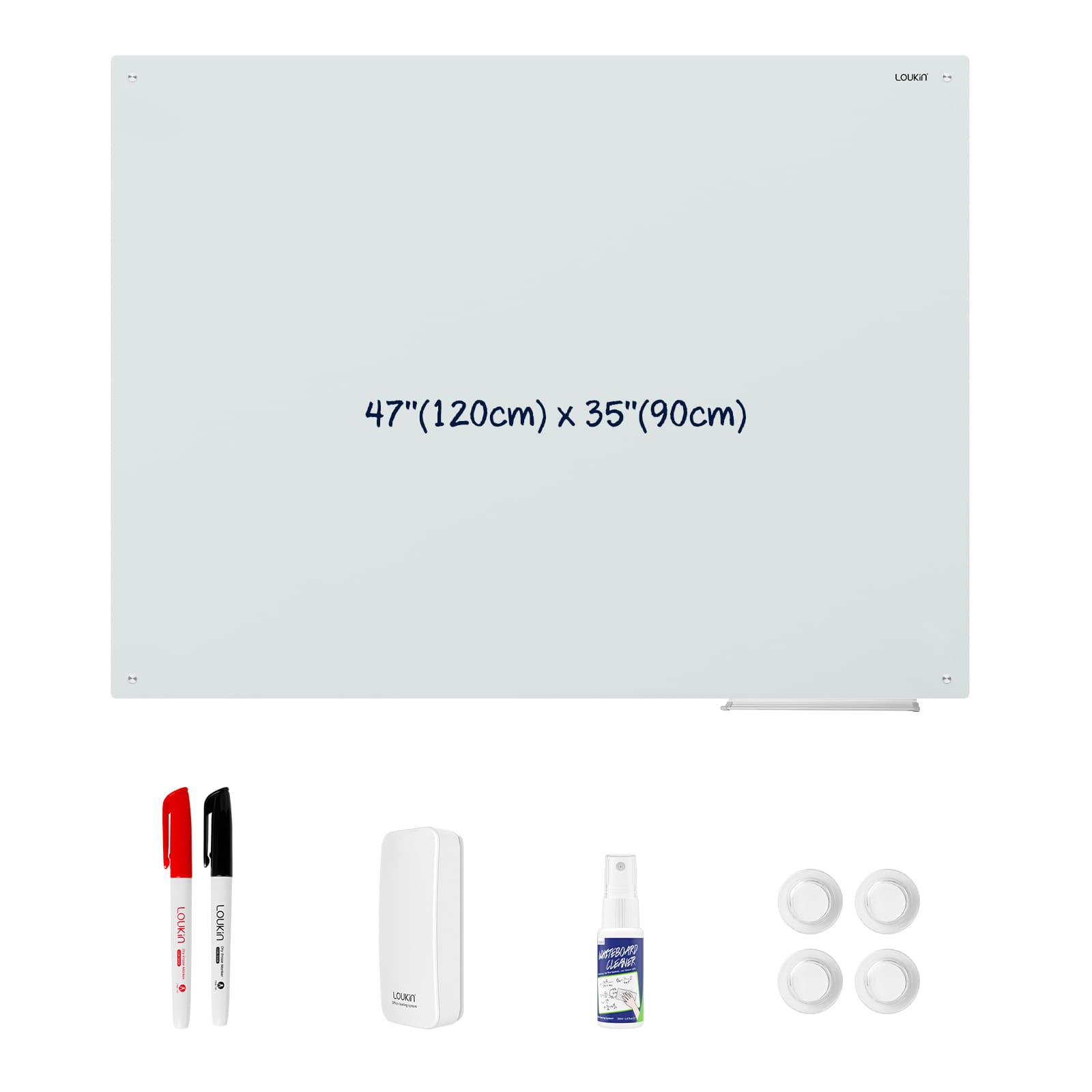Magnetic Glass Dry Erase White Board 47''x35'' / 120x90 cm