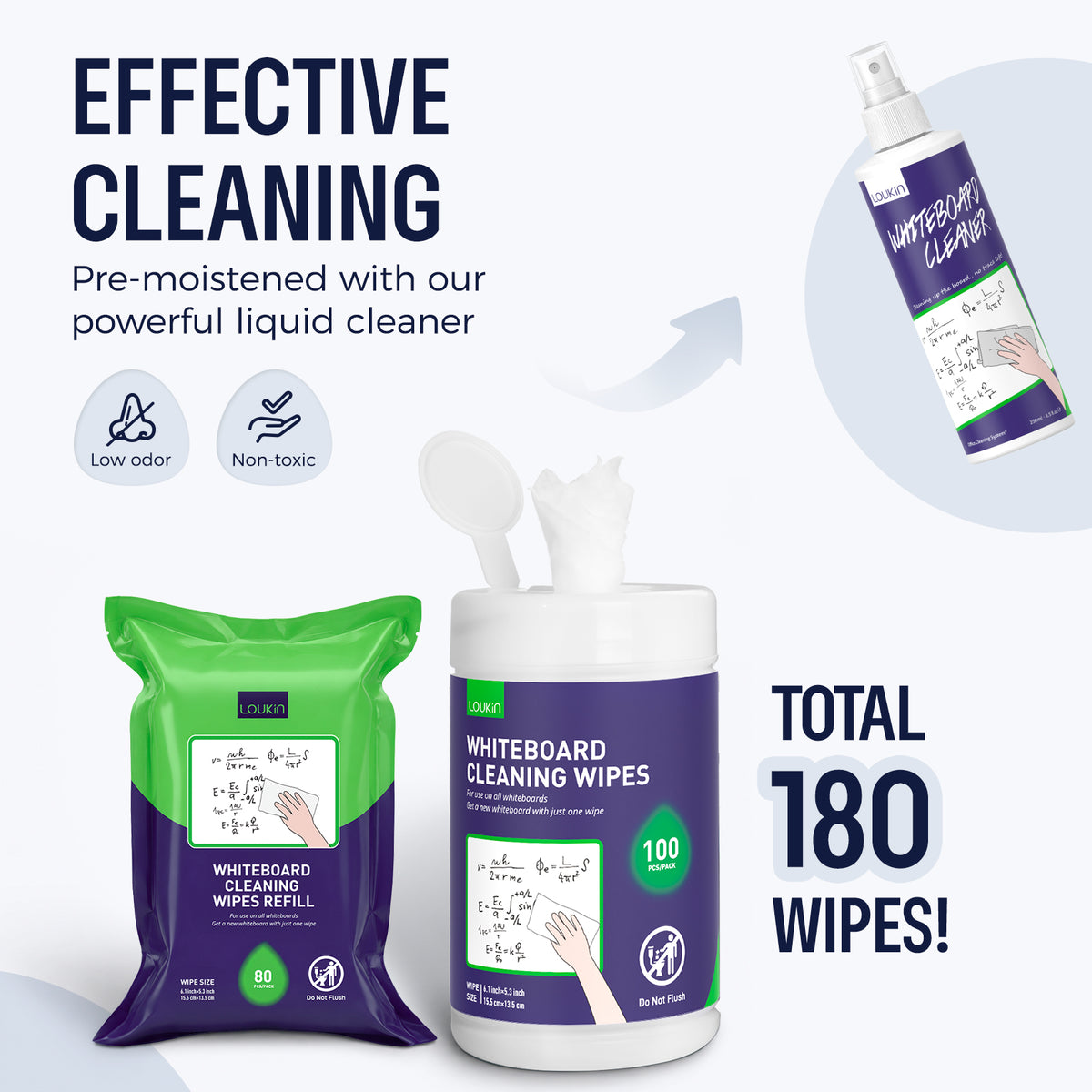 Whiteboard Cleaning Wipes Set (180 Count)