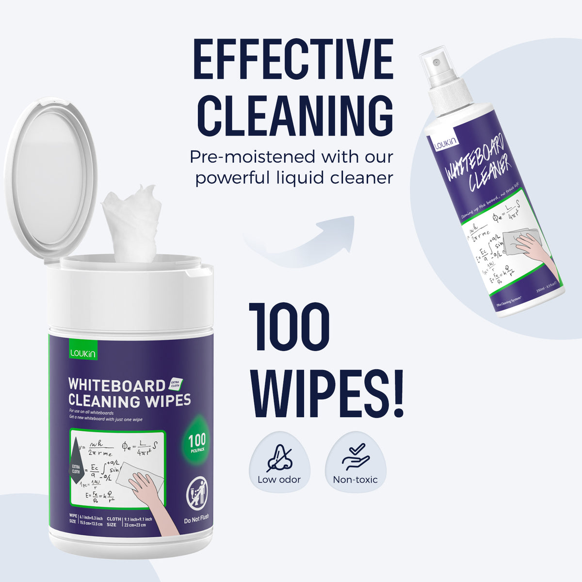 Whiteboard Cleaning Wipes with Microfiber Cloth (100 Count)