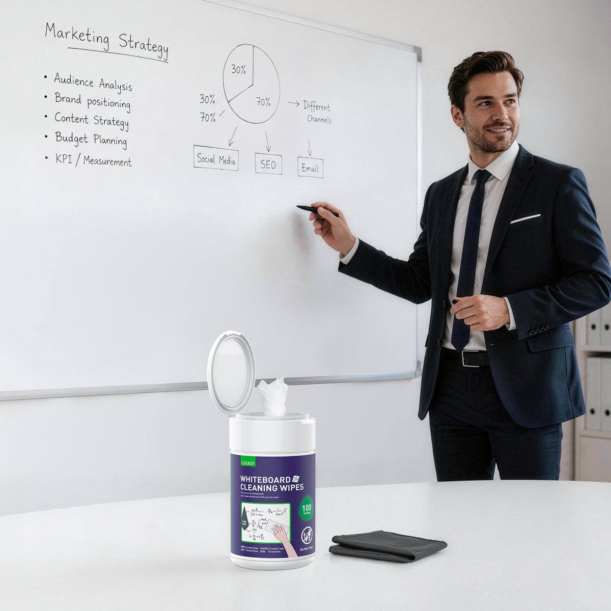 Whiteboard Cleaning Wipes with Microfiber Cloth (100 Count)