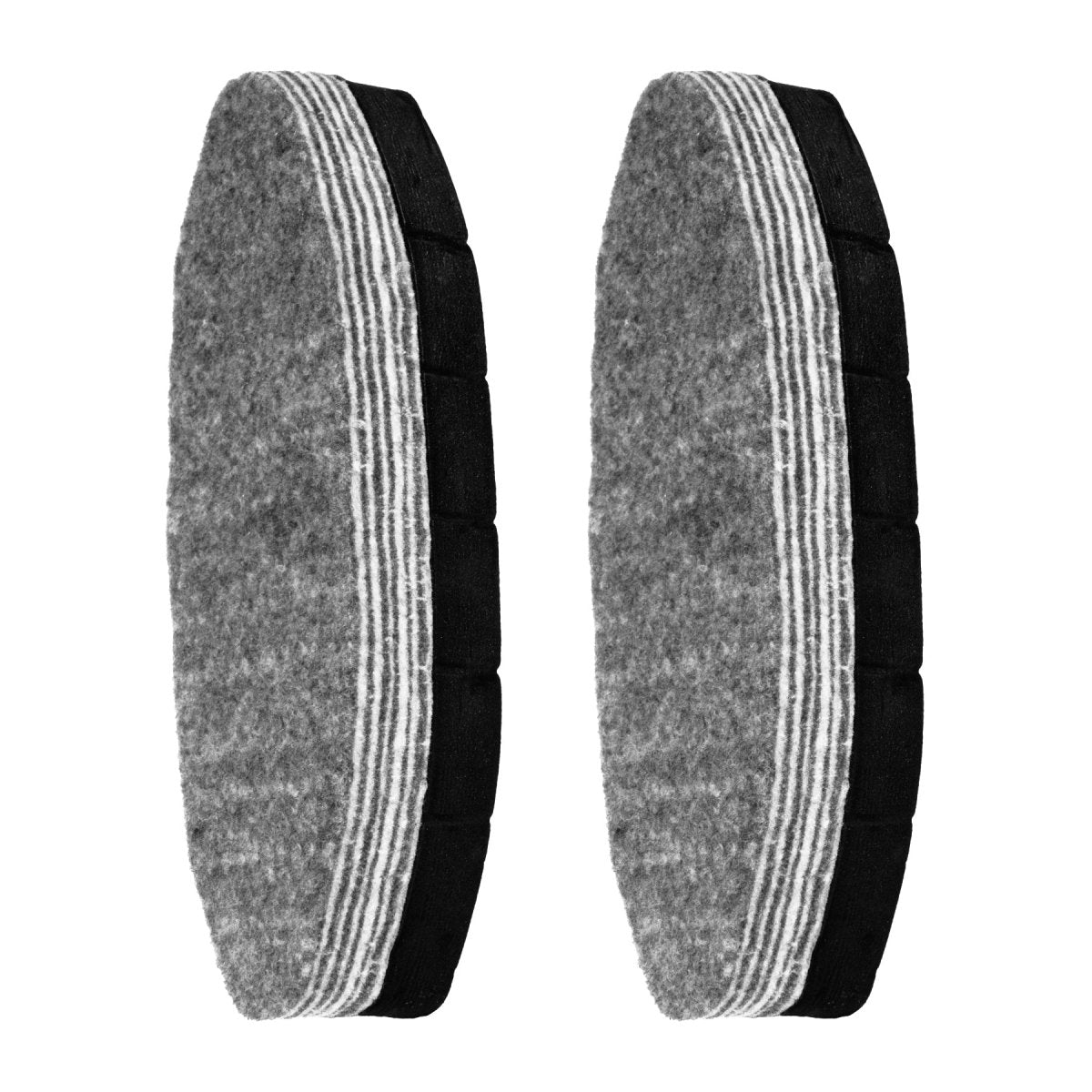 Product accessory image showing a set of two reversible cleaning pads for the loukin Double-Sided Whiteboard Eraser (W3538K). Each pad features a dual-surface design, typically a gray Microfiber Surface and a black Electrostatic Surface, suitable for replacement or reversible use.