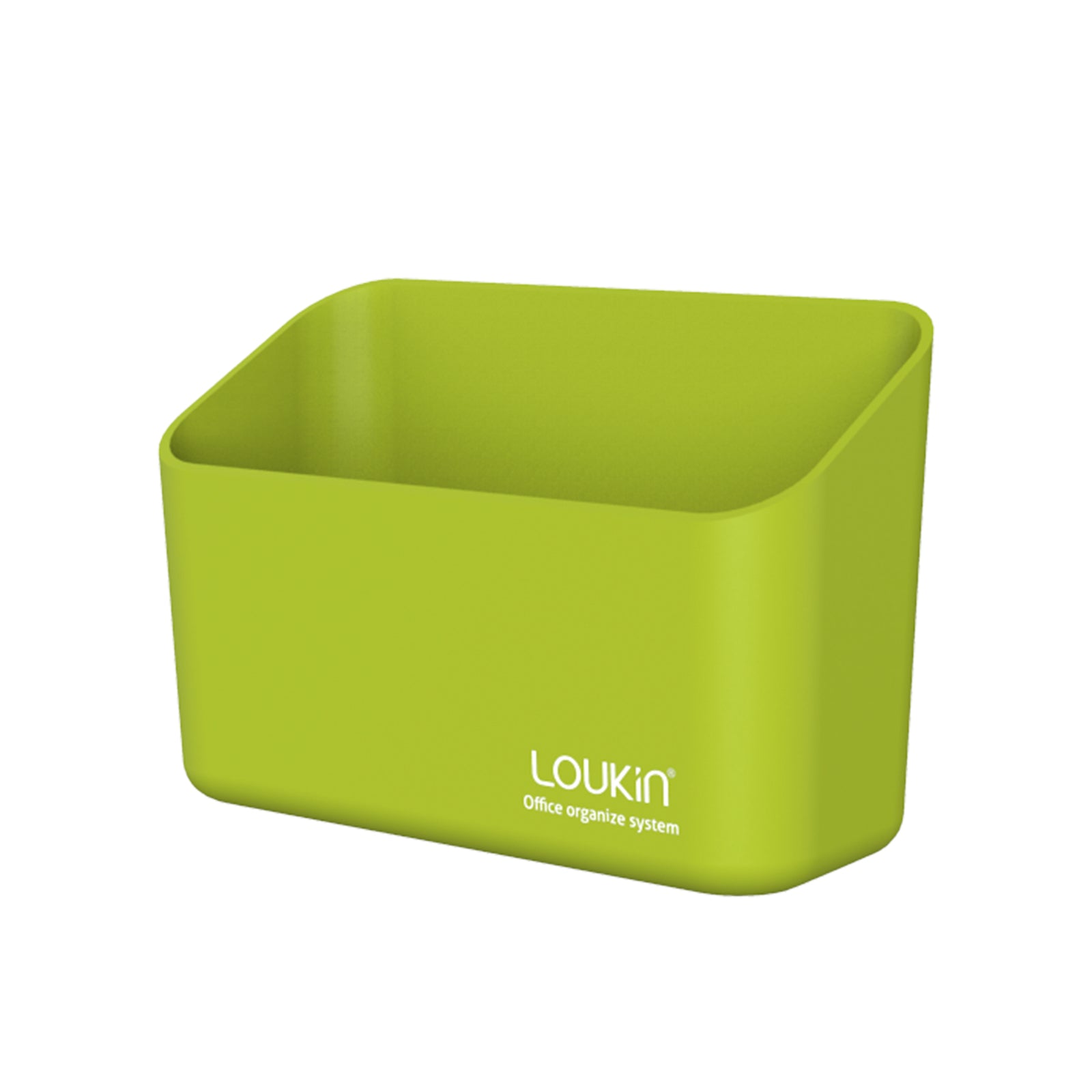 loukin W4102 MarkerHolderSmall main product shot in lime green. The image displays a large, plain green, rectangular office organizer bin with gently rounded corners, featuring the "loukin Office organize system" logo on the front, showcased against a white background.