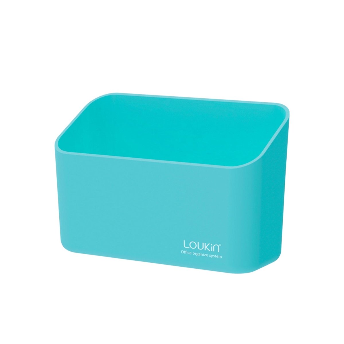 loukin W4102 MarkerHolderSmall main product shot in sky blue (or teal). The image displays a large, plain blue-green rectangular office organizer bin with gently rounded corners, featuring the "loukin Office organize system" logo on the front, showcased against a white background.