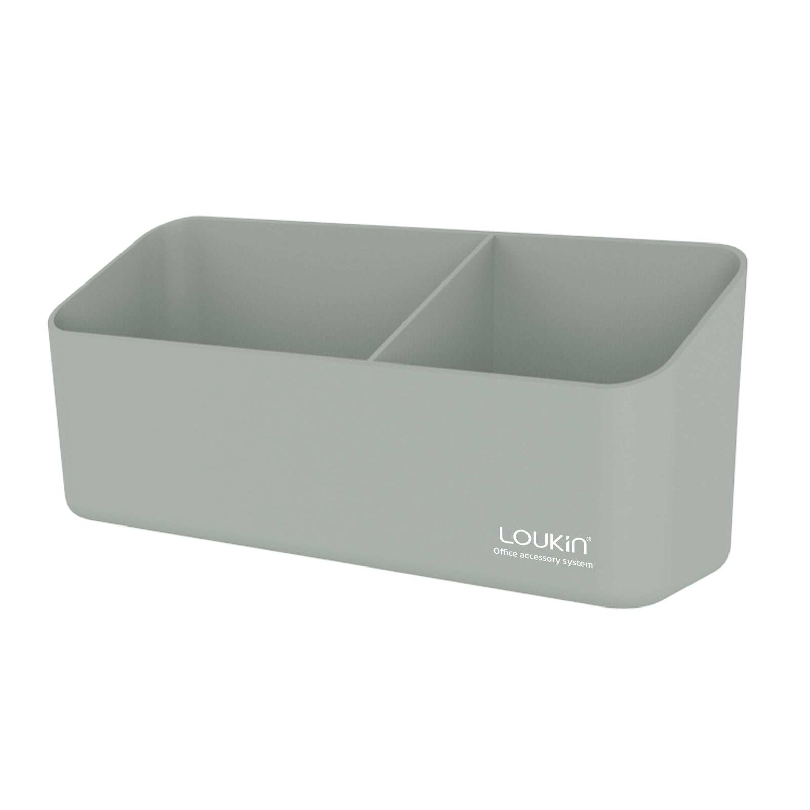 A female teacher is pointing to a diagram of a Paramecium drawn on a whiteboard in a classroom. The Loukin Big Marker Holder (W4102K Set) in green is visible, magnetically attached to the bottom right of the whiteboard, neatly storing the included accessories (eraser, cleaner, and markers), emphasizing its utility for educators.