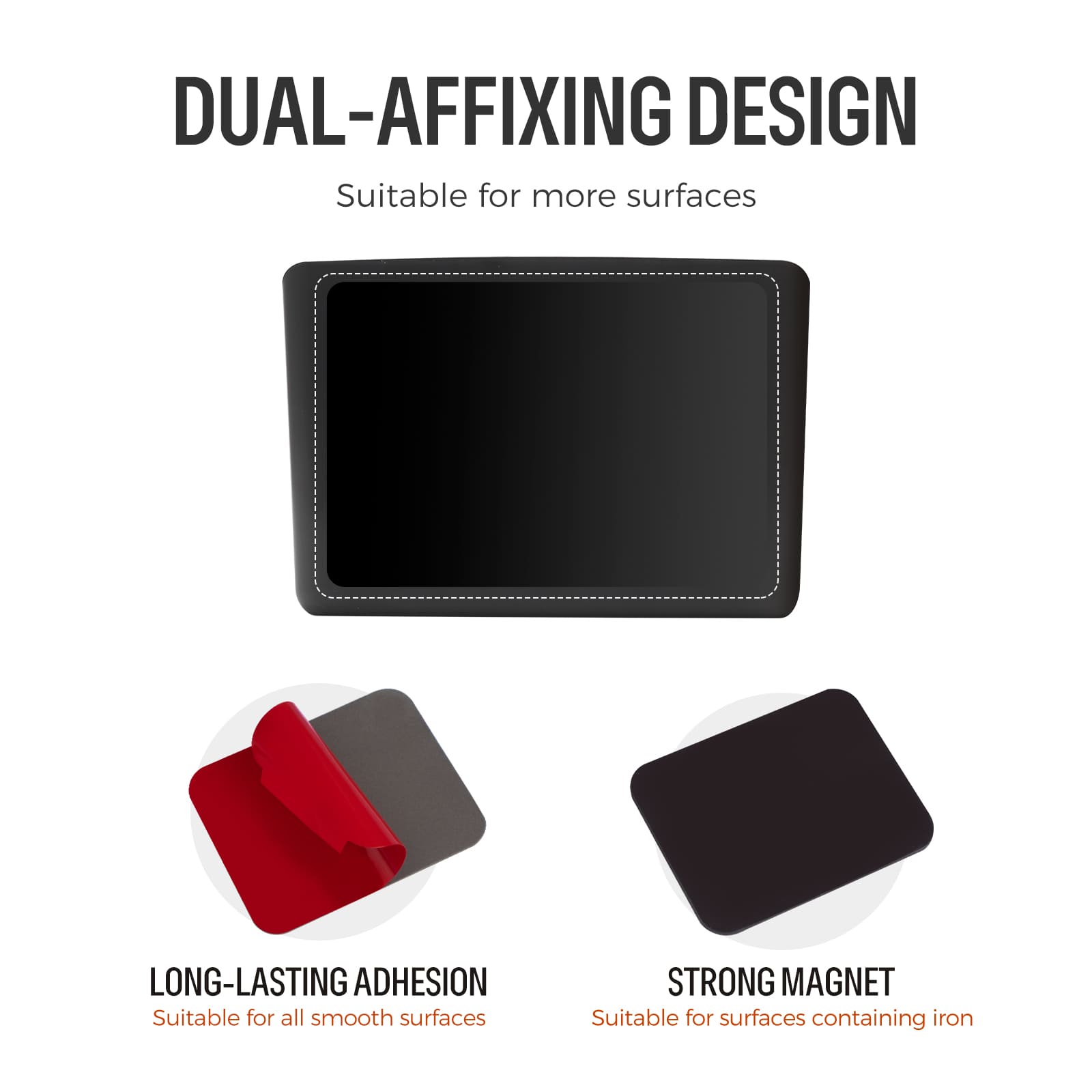 Feature image for the Loukin Duo Magnetic & Adhesive Organizer Set (W4121K), highlighting the Removable Divider. The top panels show a Before/After comparison of the large white caddy, demonstrating how the divider allows users to neatly organize markers vertically, instead of having them lie diagonally. The bottom row shows the large white caddy's interior space being freely divided into one, two, or three compartments using the removable/adjustable divider.