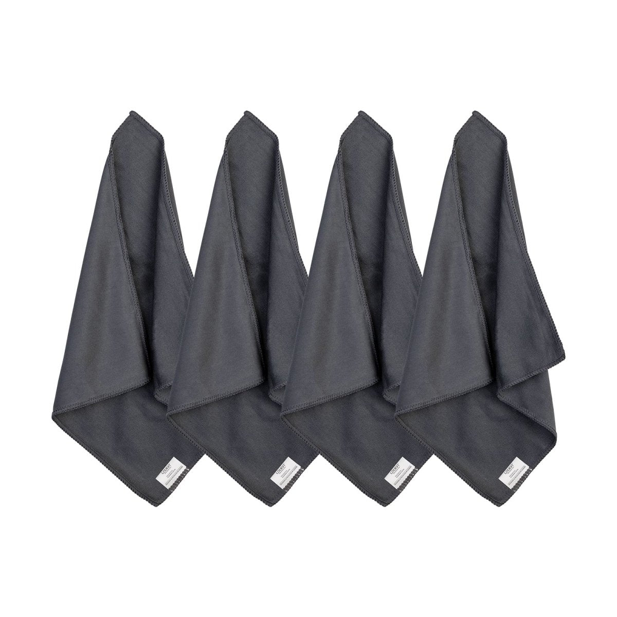 A product image showing the 4-pack of LOUKIN microfiber cleaning cloths, SKU W3301, highlighting their soft and reusable texture.